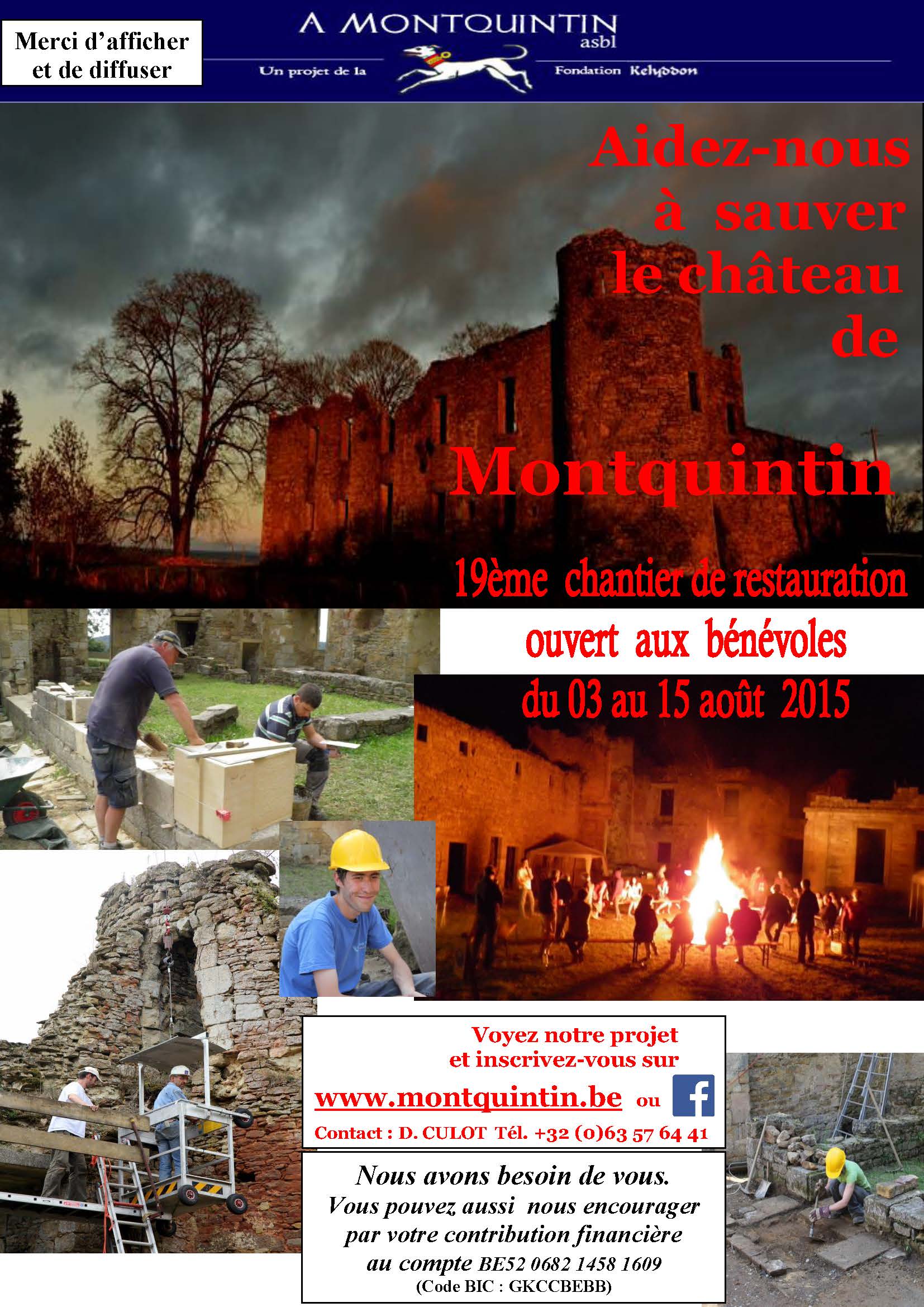 19ème CHANTIER DE VOLONTAIRES AU CHATEAU DE MONTQUINTIN   DU 03 AU 15 AOÛT 2015