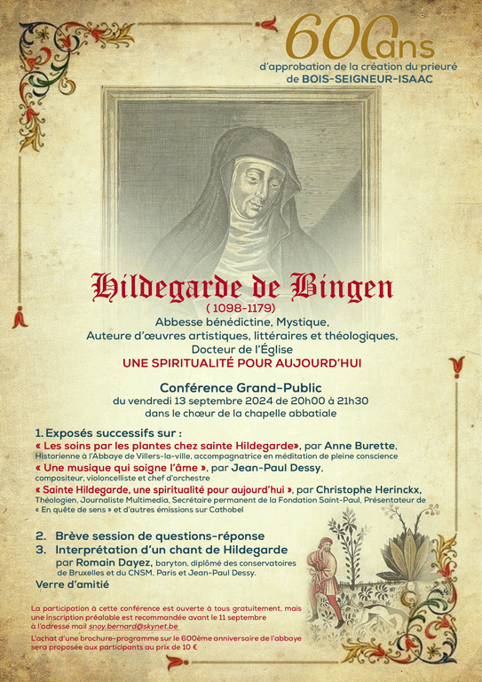 Colloque Historique et conférence sur Hildegarde de Bingen : célébration des 600 ans du Prieuré de Bois-Seigneur-Isaac (B.S.I) - Braine-l'Alleud